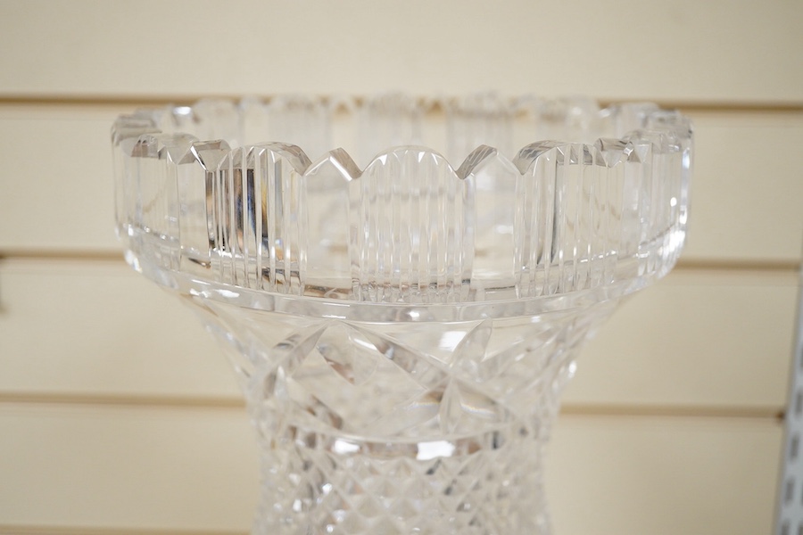 A massive cut glass baluster vase, in three parts, 70cm high. Condition - good